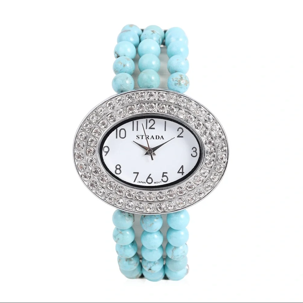 Blue Howlite Beaded Stretch Bracelet Watch